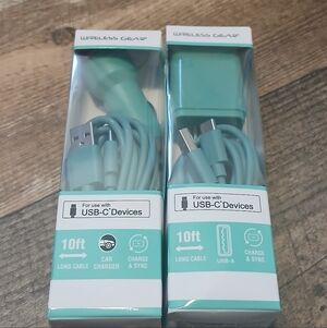 USB-C 10ft Charging Cable and Car Charger - Mint Green